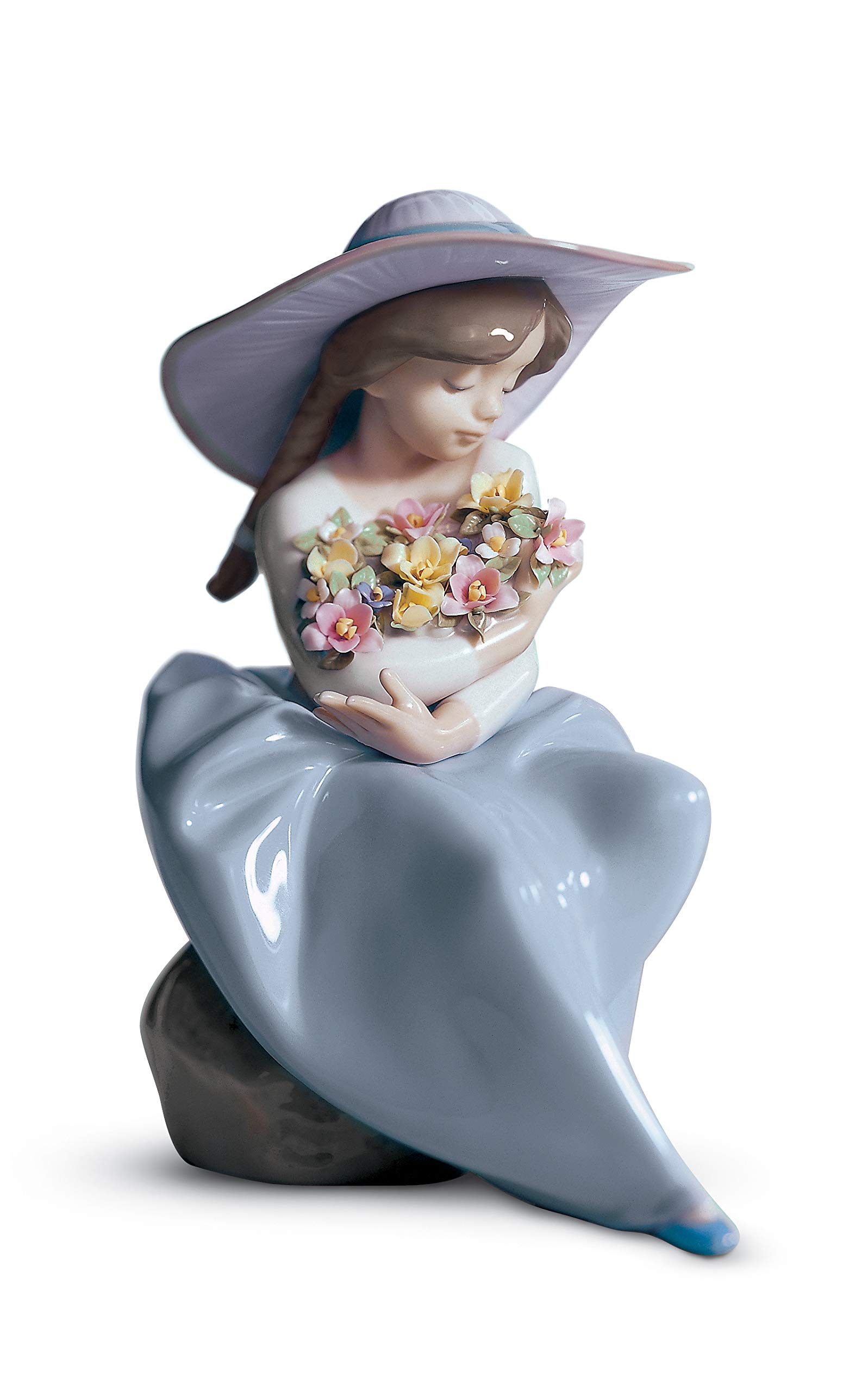 Lladró Sculture Bimba Con Fiori Figurina Porcellana Fatta a Mano