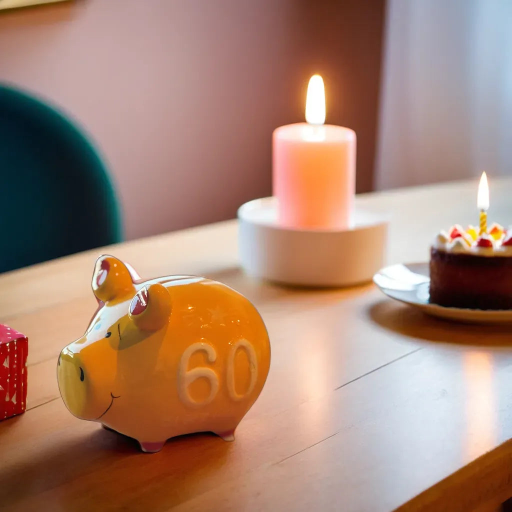 Sparschwein Company 60 Birthday salvadanaio maialino giallo piccolo