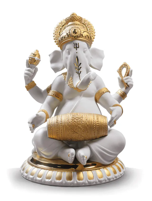Lladró Sculture Ganesha con Mridangam figurina oro lustro
