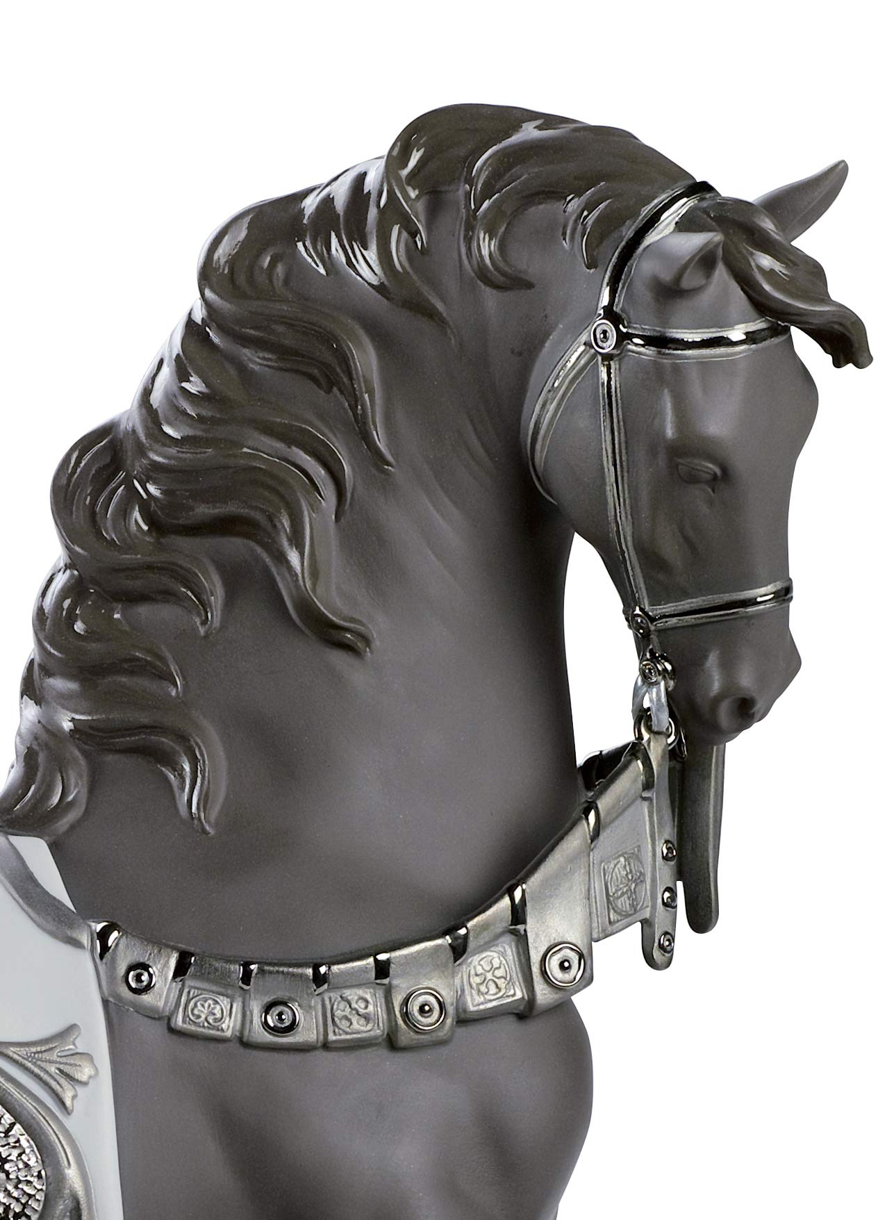 Lladró Alta Porcellana Cavallo Cortigiano scultura argento