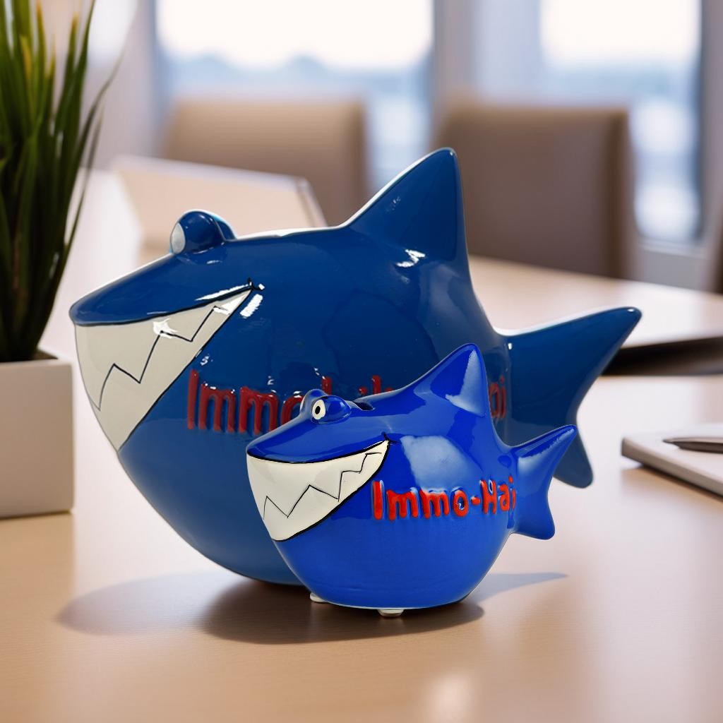 Sparschwein Kleinhaie Immobilienhai salvadanaio blu piccolo