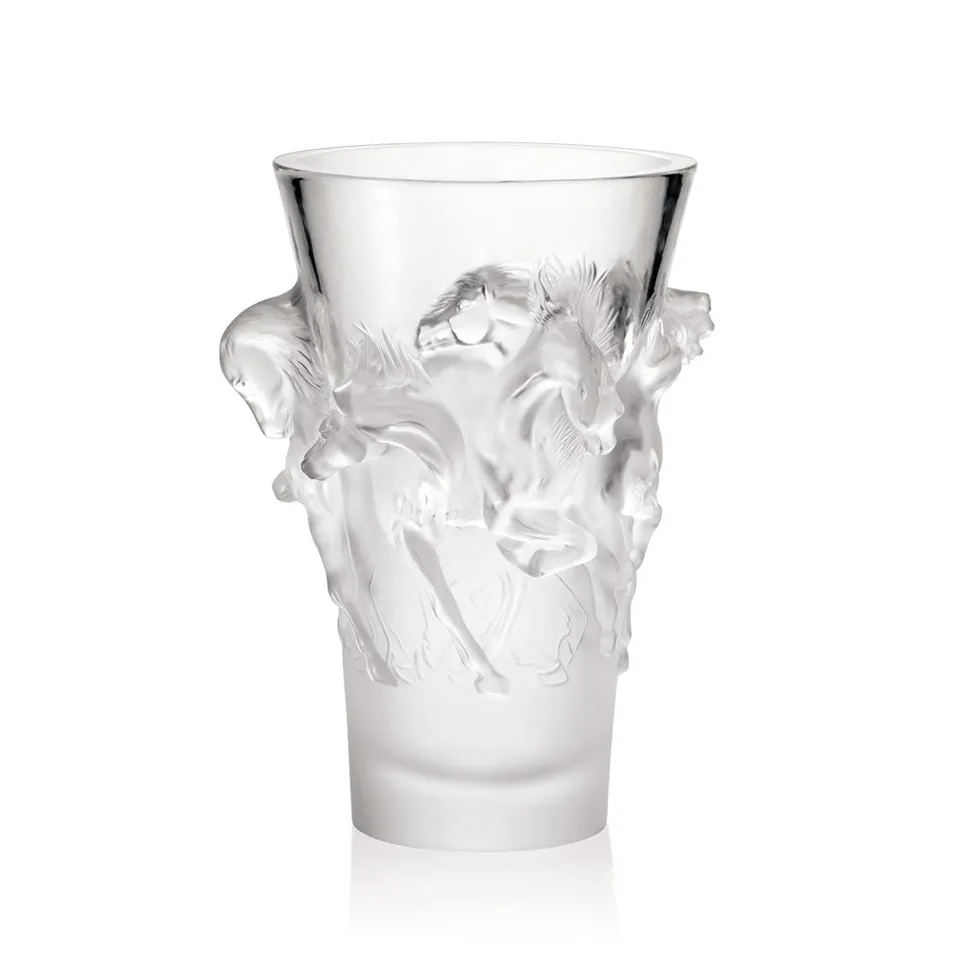 Lalique Equus Vaso in Cristallo con Cavalli