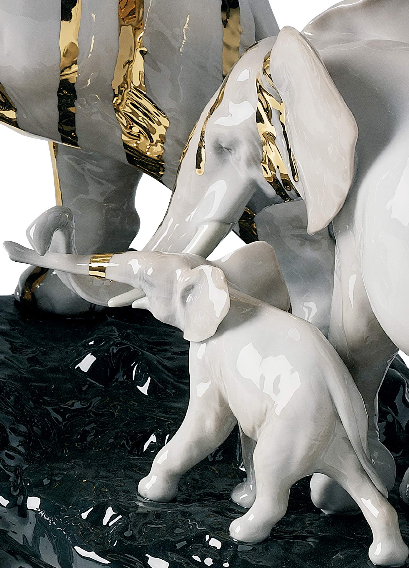 Lladró Sculture Celebrazione Elefanti figura roca nera