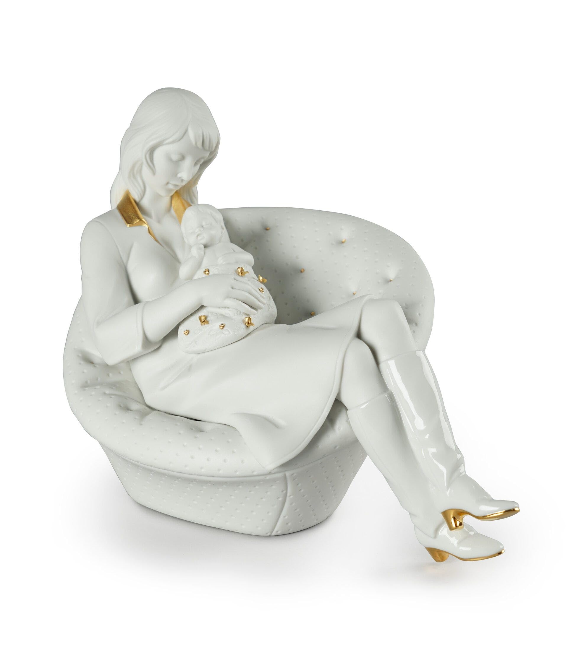 Lladró Sculture Dormendo con Mamma Figurina Bianco Oro Porcellana