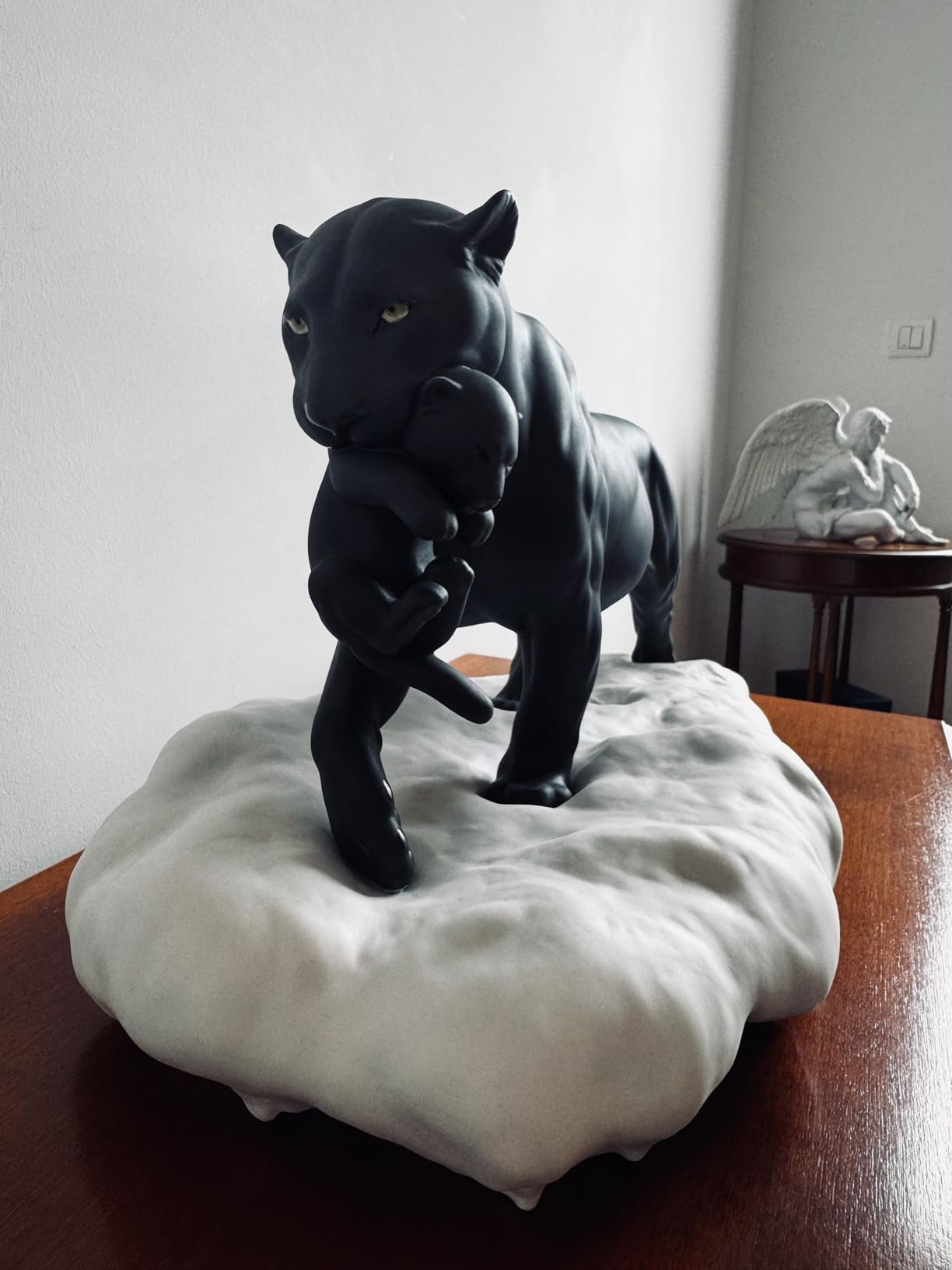 Lladró Pantera nera con cucciolo scultura in porcellana
