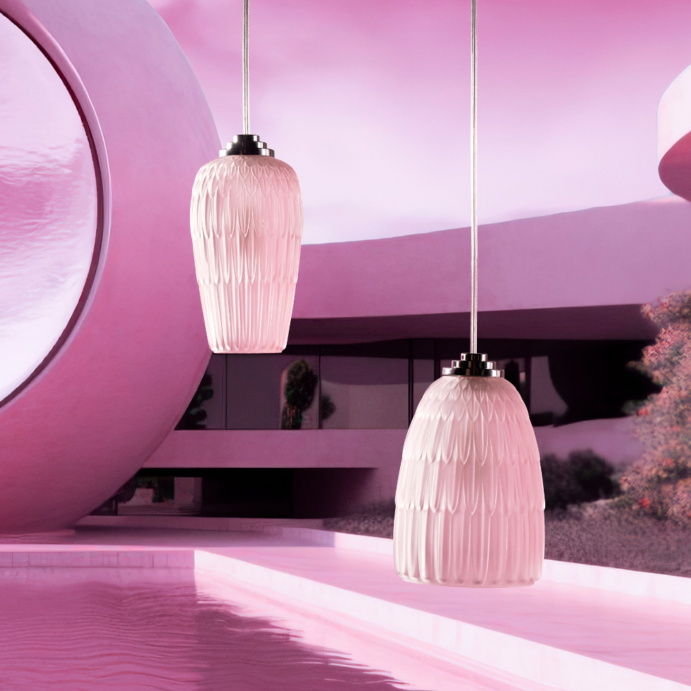 Lalique Plumes Lampadario a Sospensione Rosa Taglia L