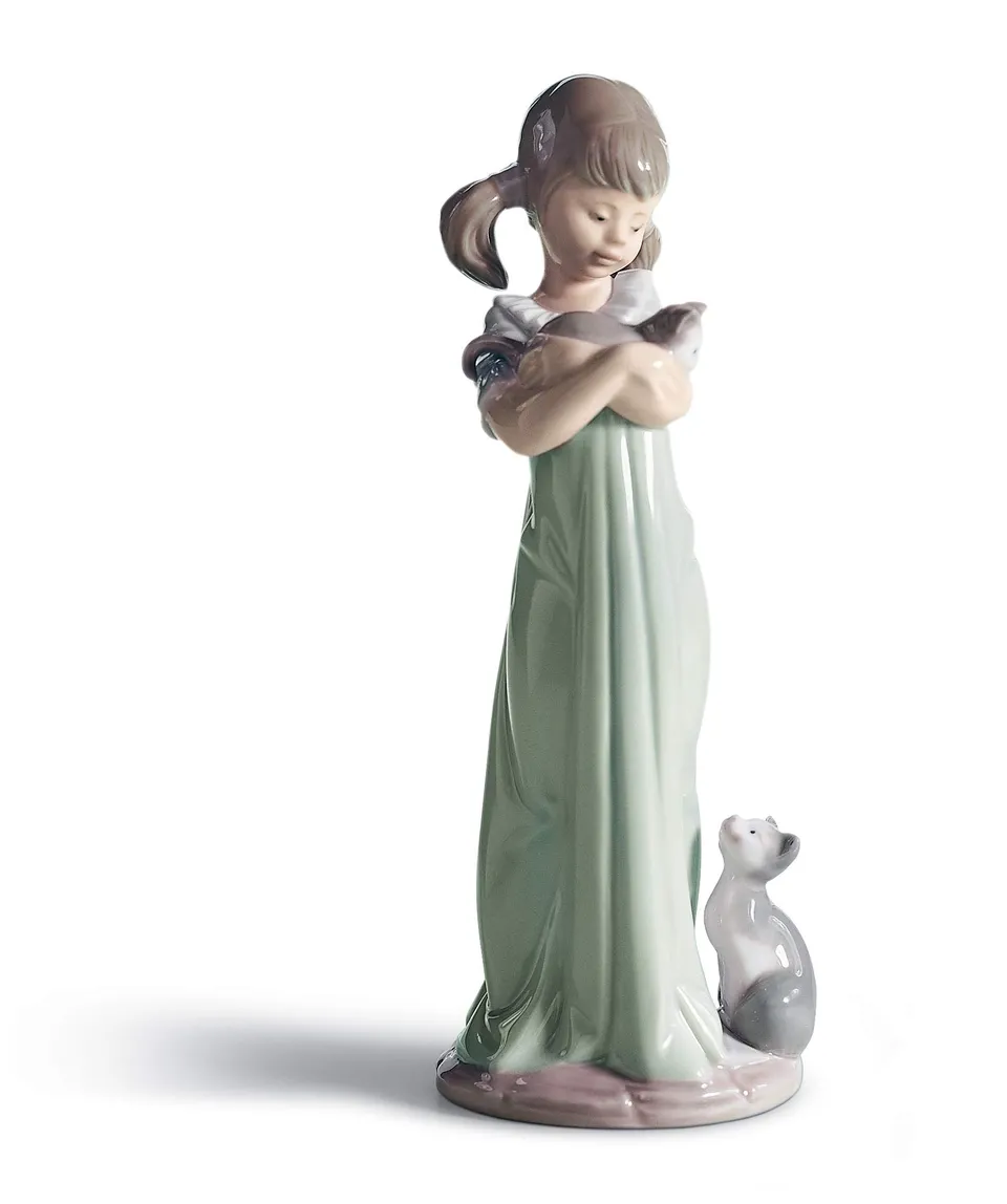 Lladró Sculture Ragazza con Gattini figurina porcellana