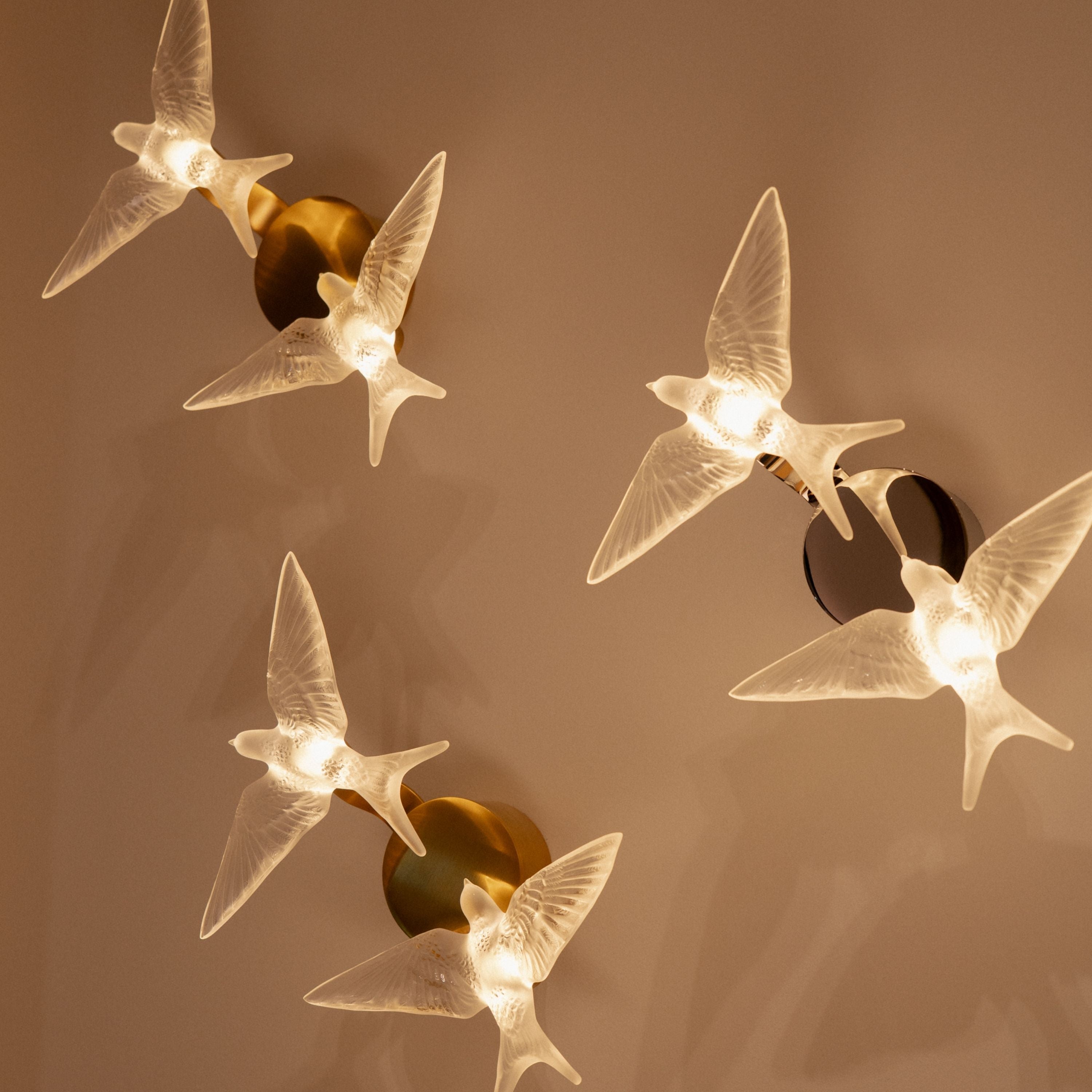 René Lalique Lighting Applique 2 Rondini Cristallo Incolore