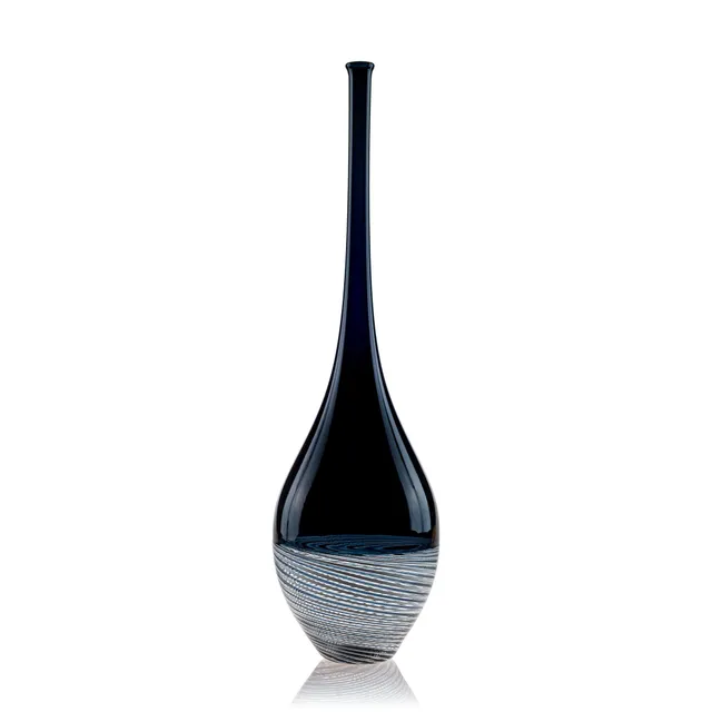 Vaporetto Tenore vaso Murano vetro nero filigrana 28 cm