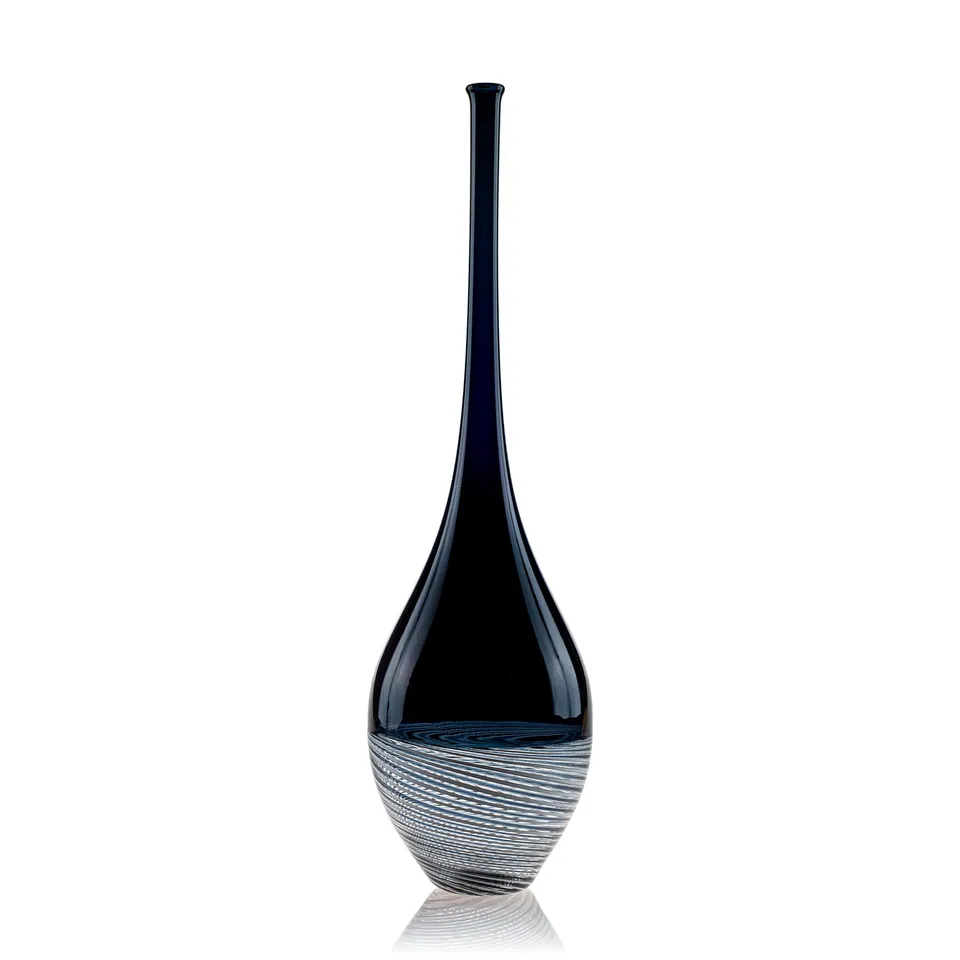 Vaporetto Tenore vaso Murano vetro nero filigrana 28 cm