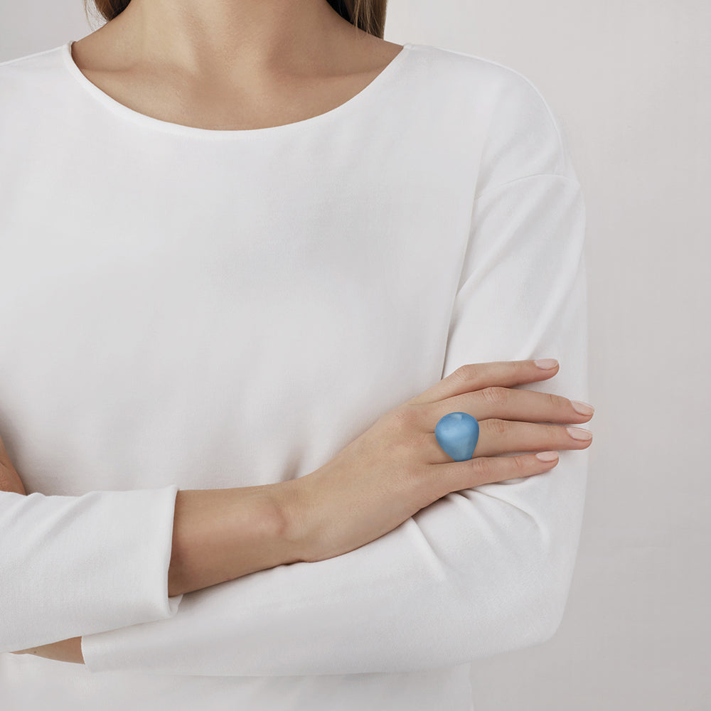 Lalique Cabochon anello cristallo donna patina blu misura