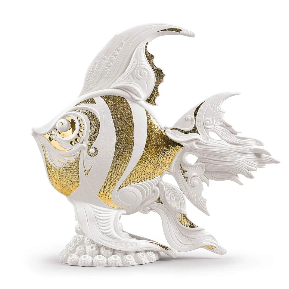 Lladró Sculture Pesce Scalare Figurina Porcellana Animale Marino
