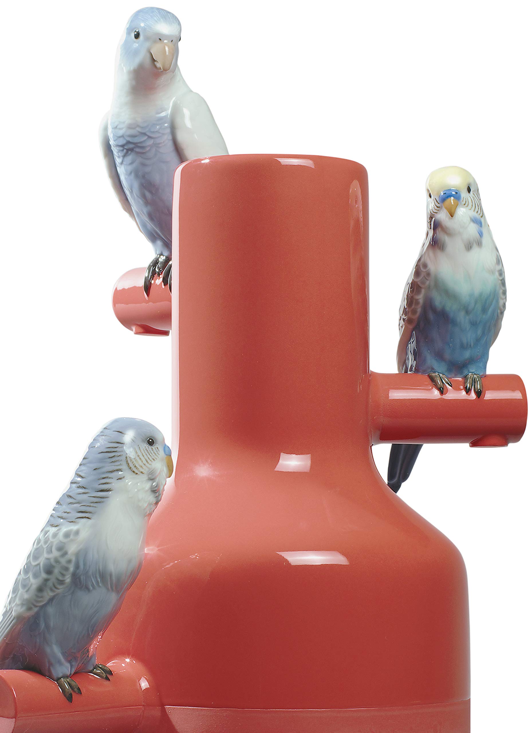 Lladró Parrot Parade vaso porcellana rosso corallo pappagalli