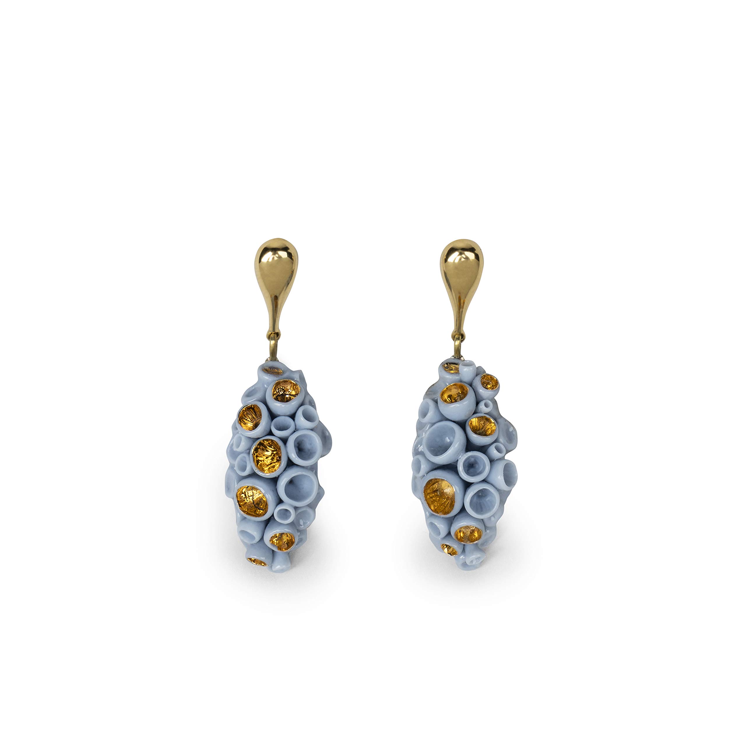 Lladró Coral Reef Orecchini Lunghi Porcellana Blu Oro