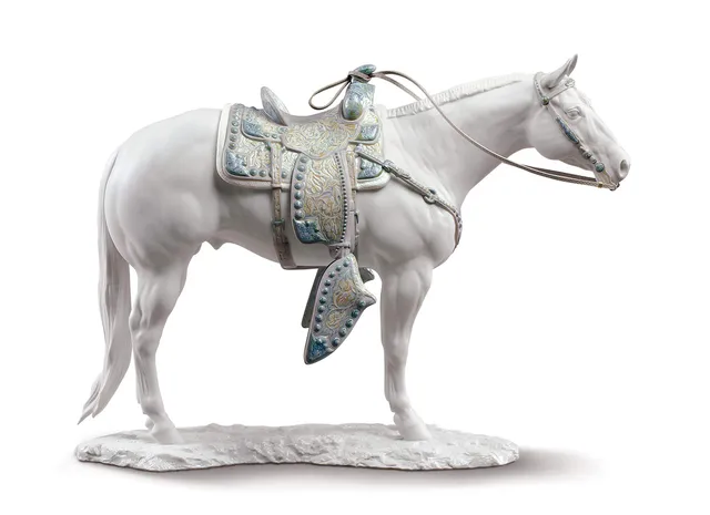 Lladró Alta Porcellana Quarter Horse bianco scultura cavallo