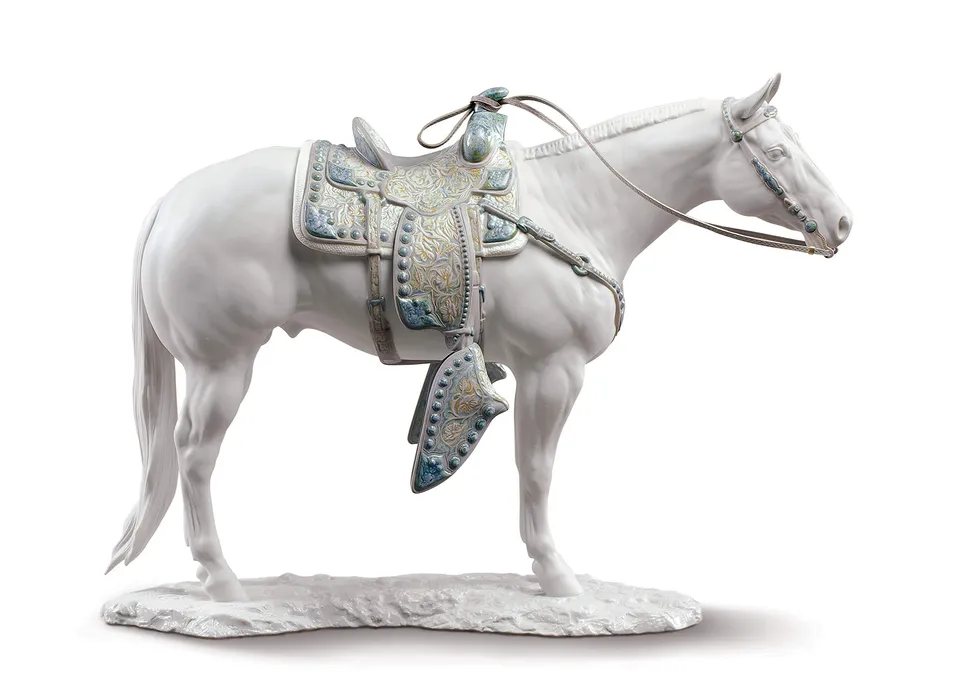 Lladró Alta Porcellana Quarter Horse bianco scultura cavallo