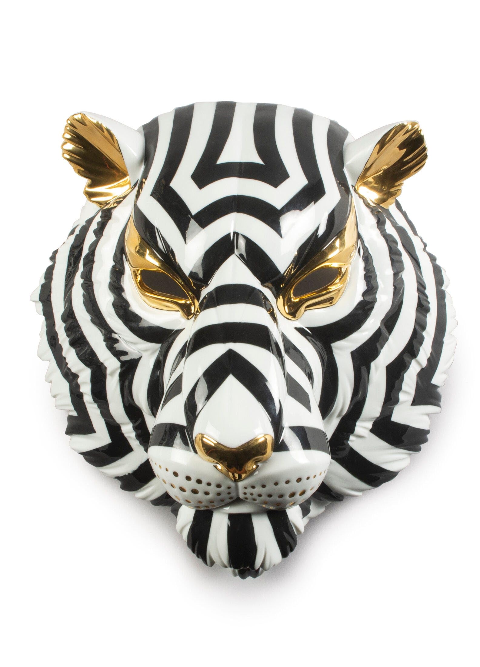 Lladró Sculture Maschera Tigre porcellana nero oro da parete