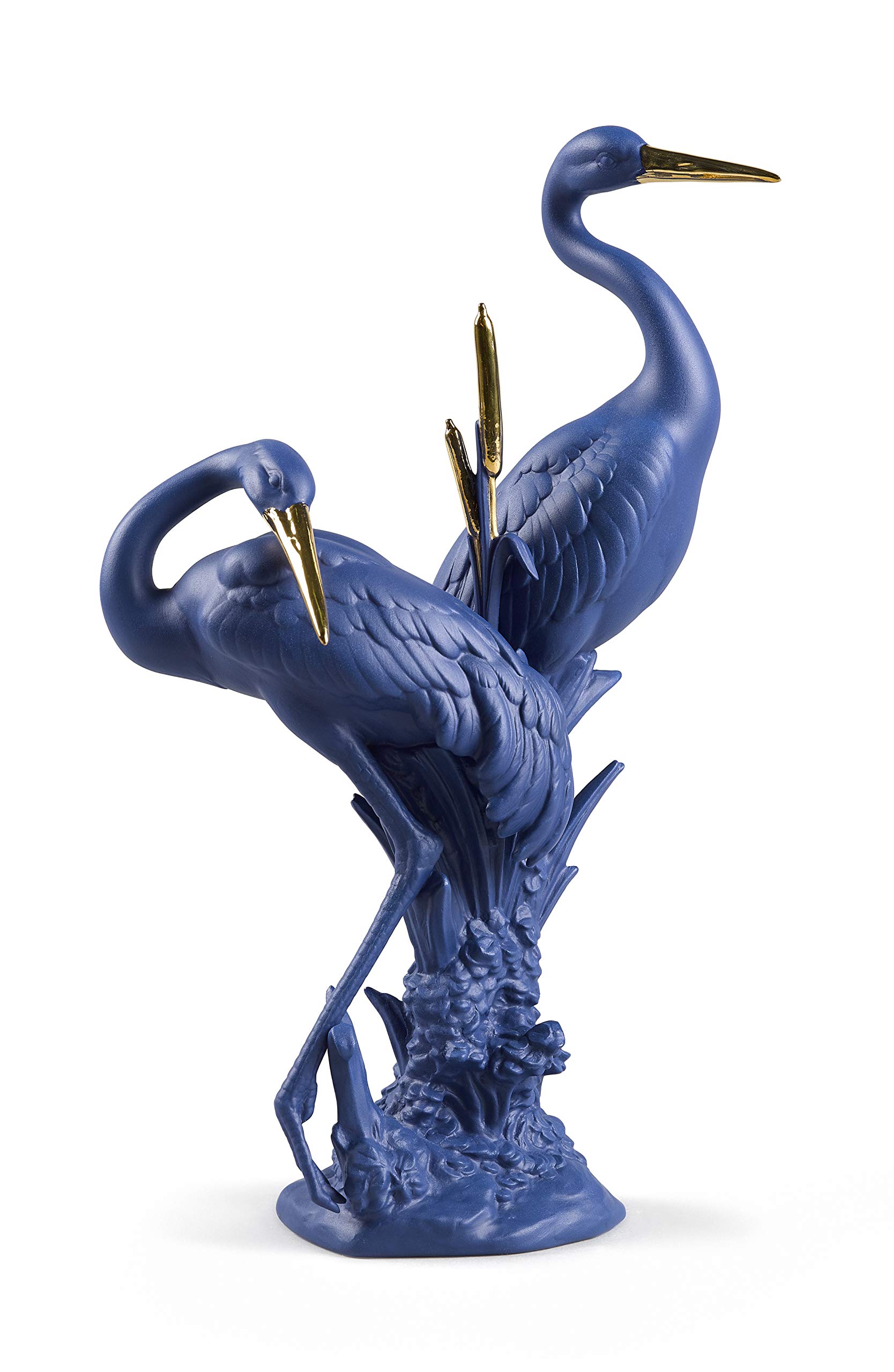 Lladró Alta Porcellana Coppia di Gru Scultura Azzurro Oro Edizione Limitata