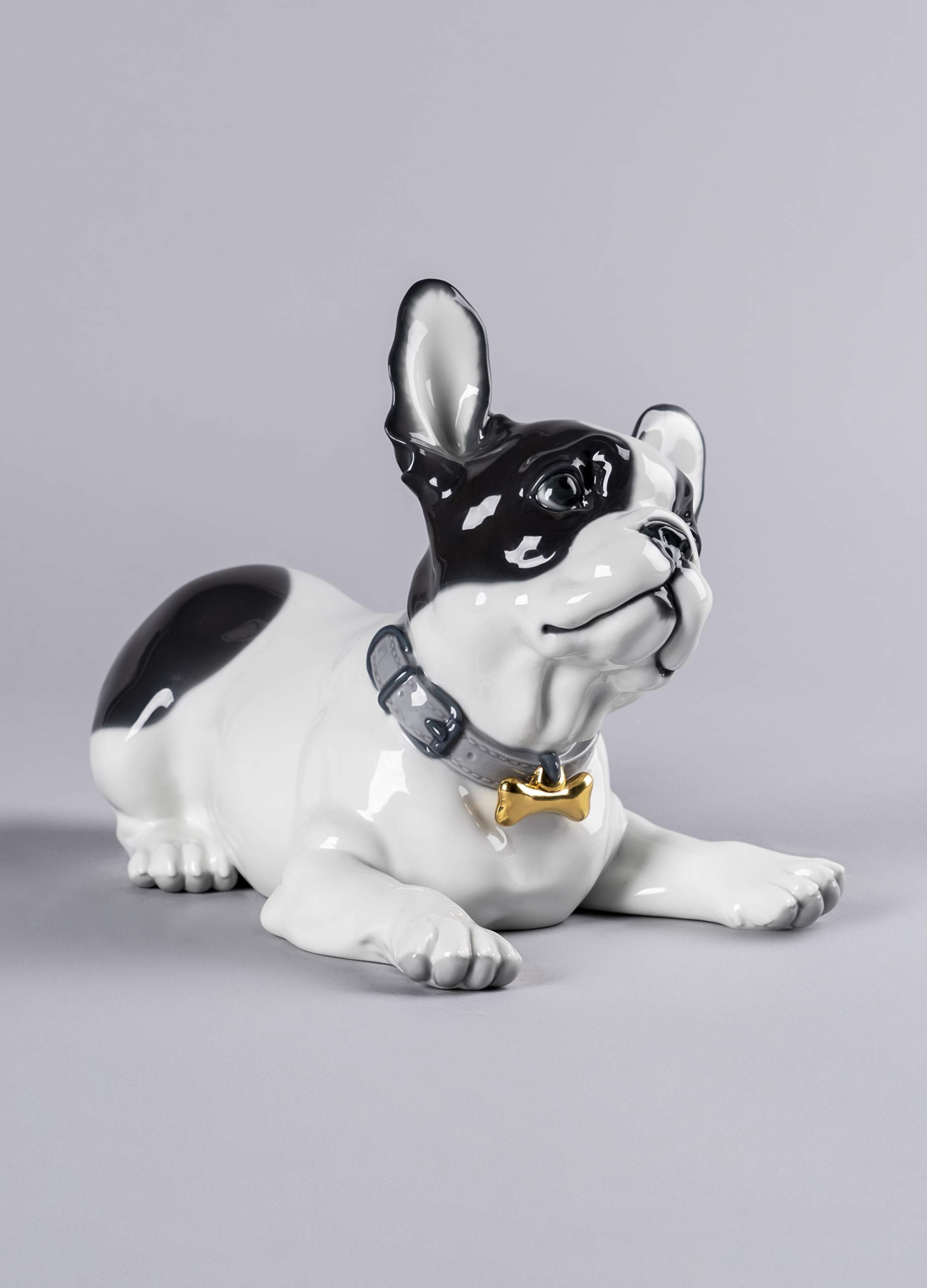 Lladró French Bulldog scultura cane macarons porcellana oro