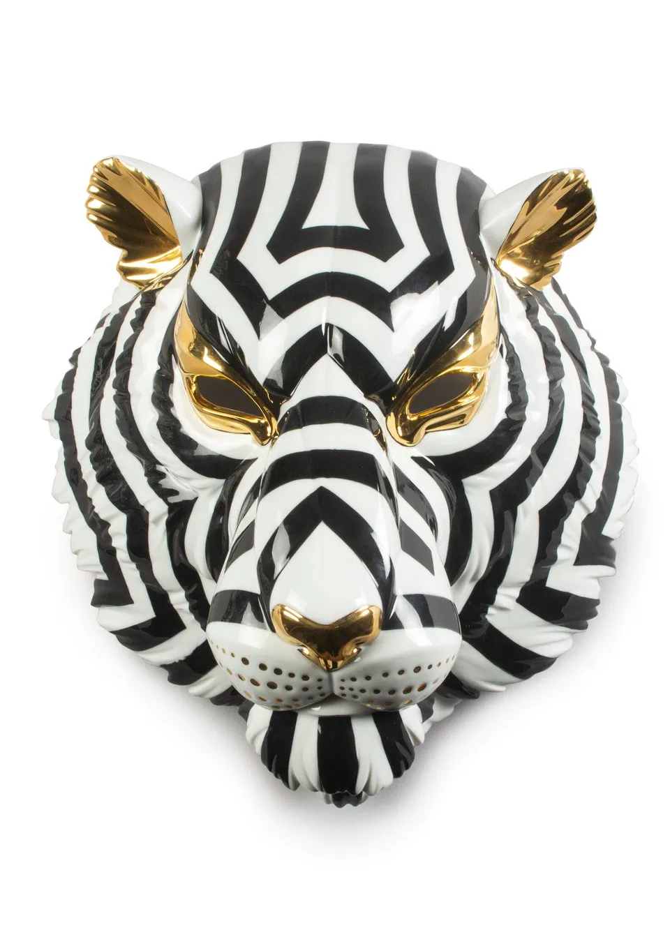 Lladró Sculture Maschera Tigre porcellana nero oro da parete