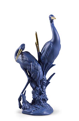 Lladró Alta Porcellana Coppia di Gru Scultura Azzurro Oro Edizione Limitata
