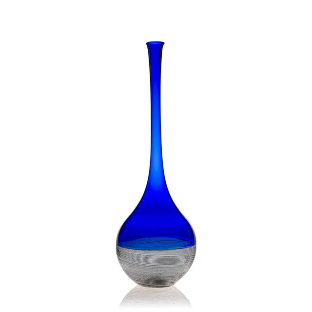 Vaporetto Sonetto vaso vetro Murano 28 cm blu filigrana