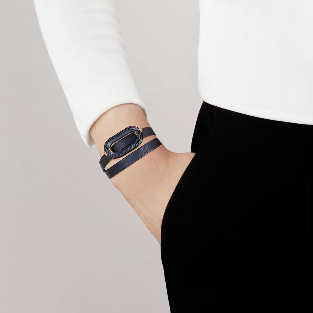 Lalique Empreinte Animale Bracciale Pelle S Nero Oro
