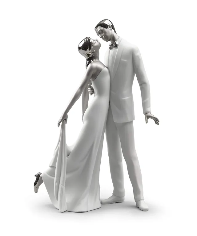 Lladró Sculture Coppia Felice Anniversario Figurina Lustro Argento