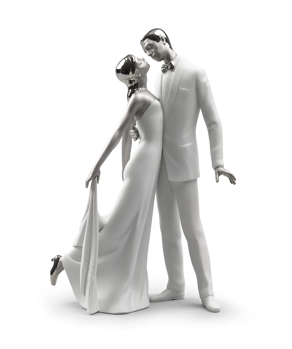 Lladró Sculture Coppia Felice Anniversario Figurina Lustro Argento