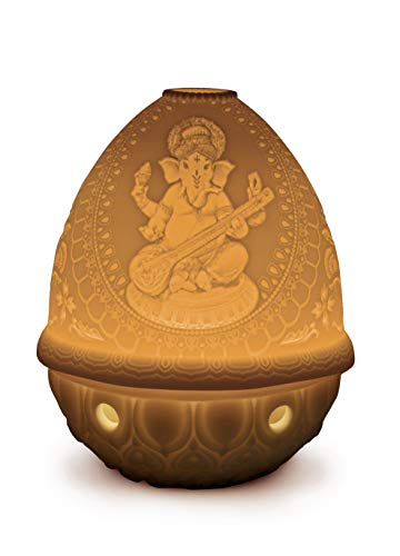Lladró Ganesha con Veena litofania LED in porcellana ricaricabile