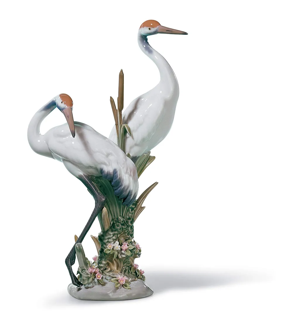 Lladró Alta Porcellana Coppia di Gru scultura porcellana