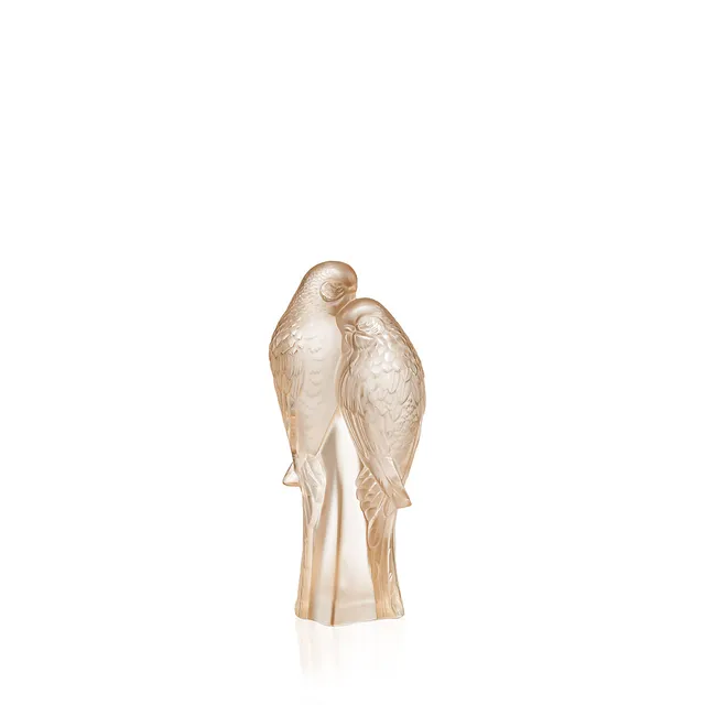 Lalique 2 Parakeets scultura cristallo Inseparabili dorata