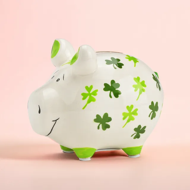 Sparschwein Kleeblatt salvadanaio maiale ceramica bianco verde