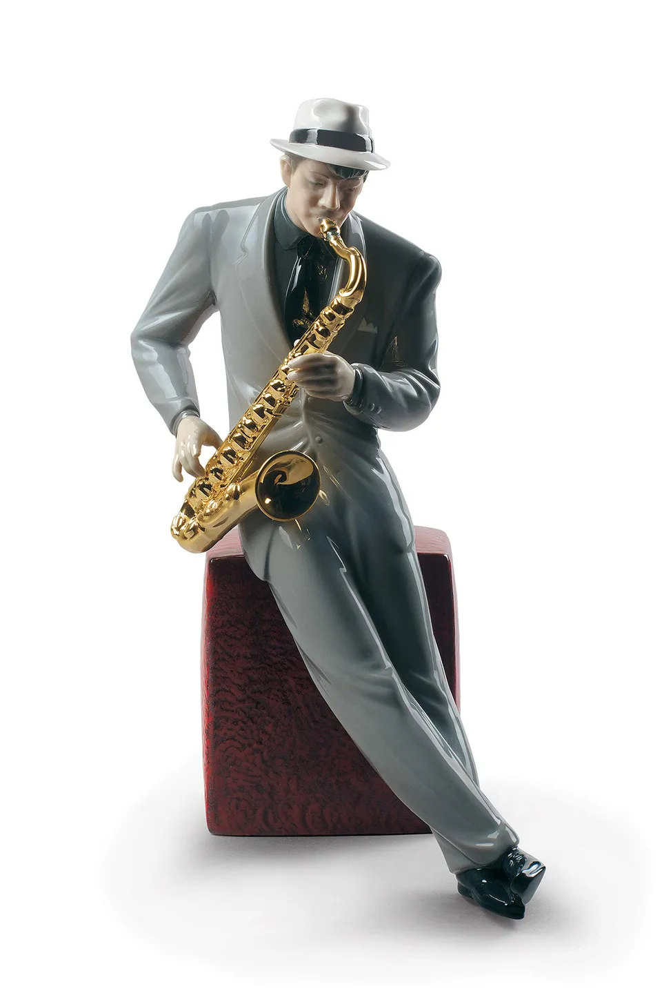 Lladró Sassofonista Jazz Figurina Porcellana Musica Artigianale
