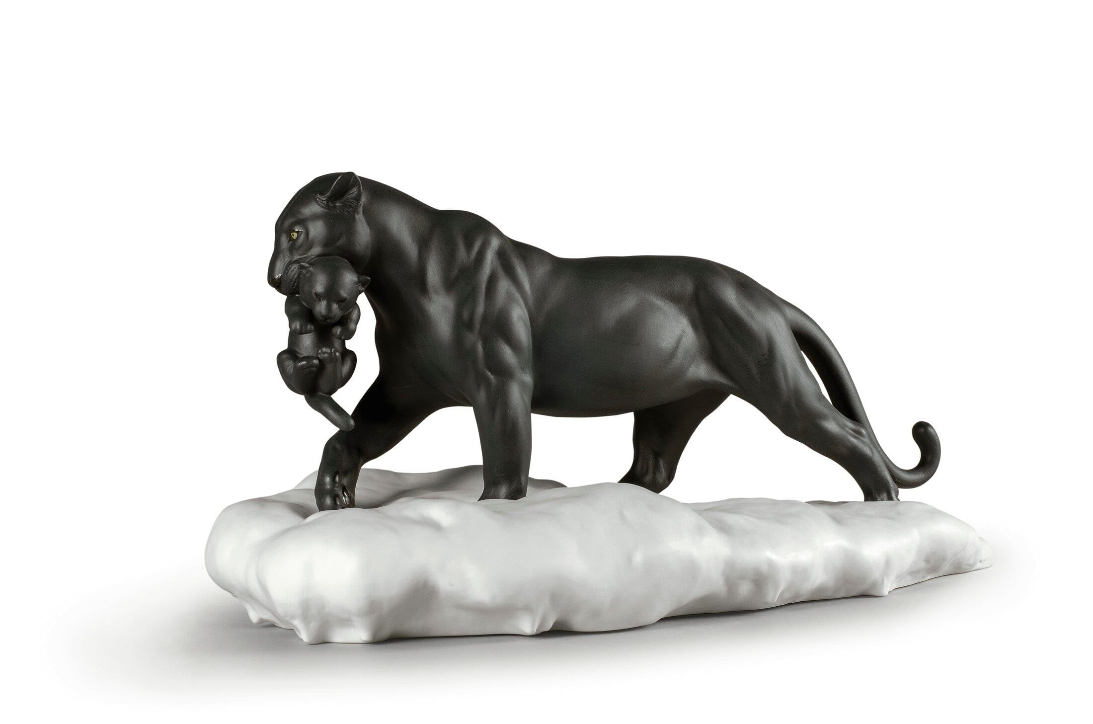 Lladró Pantera nera con cucciolo scultura in porcellana