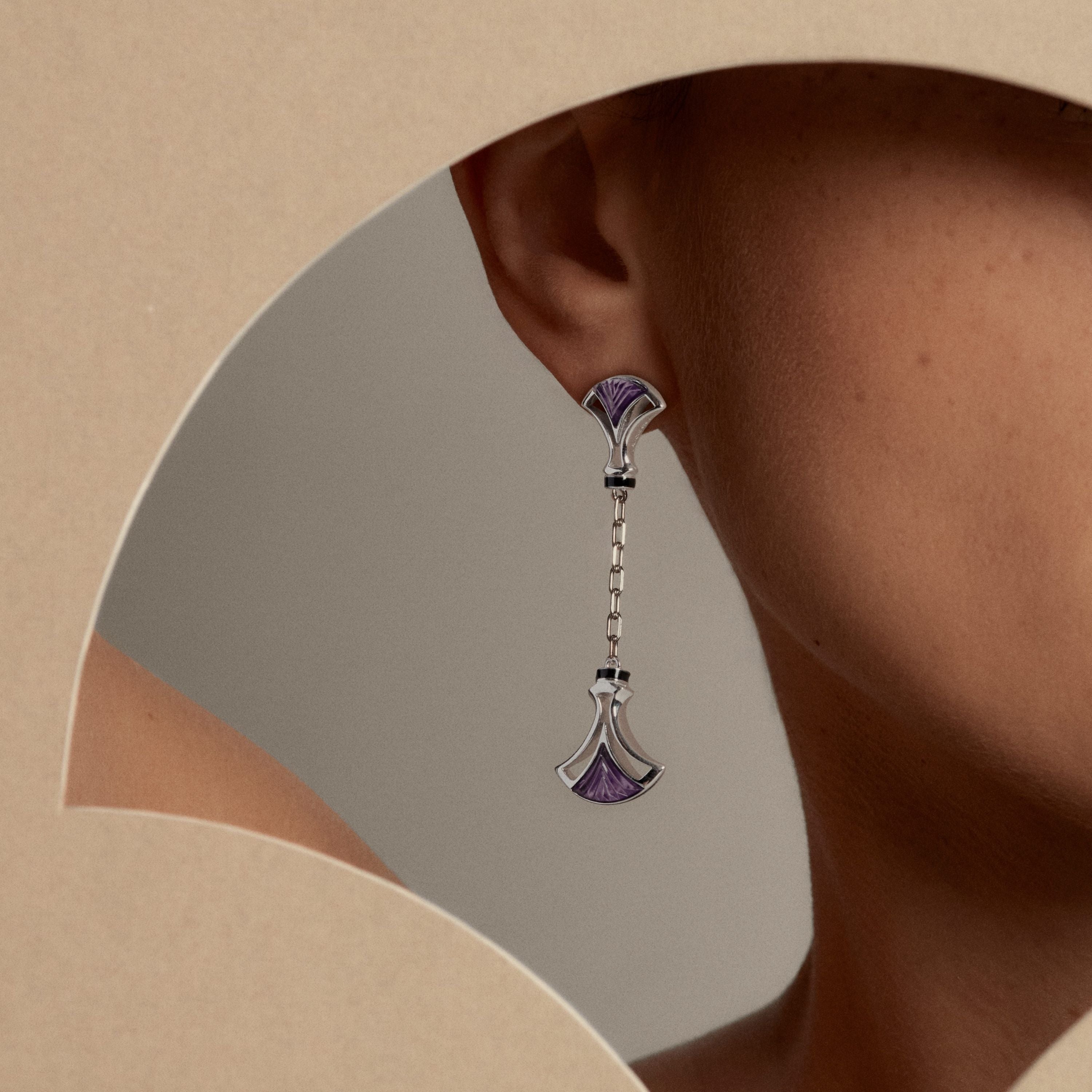 René Lalique Larcade orecchini argento cristallo viola