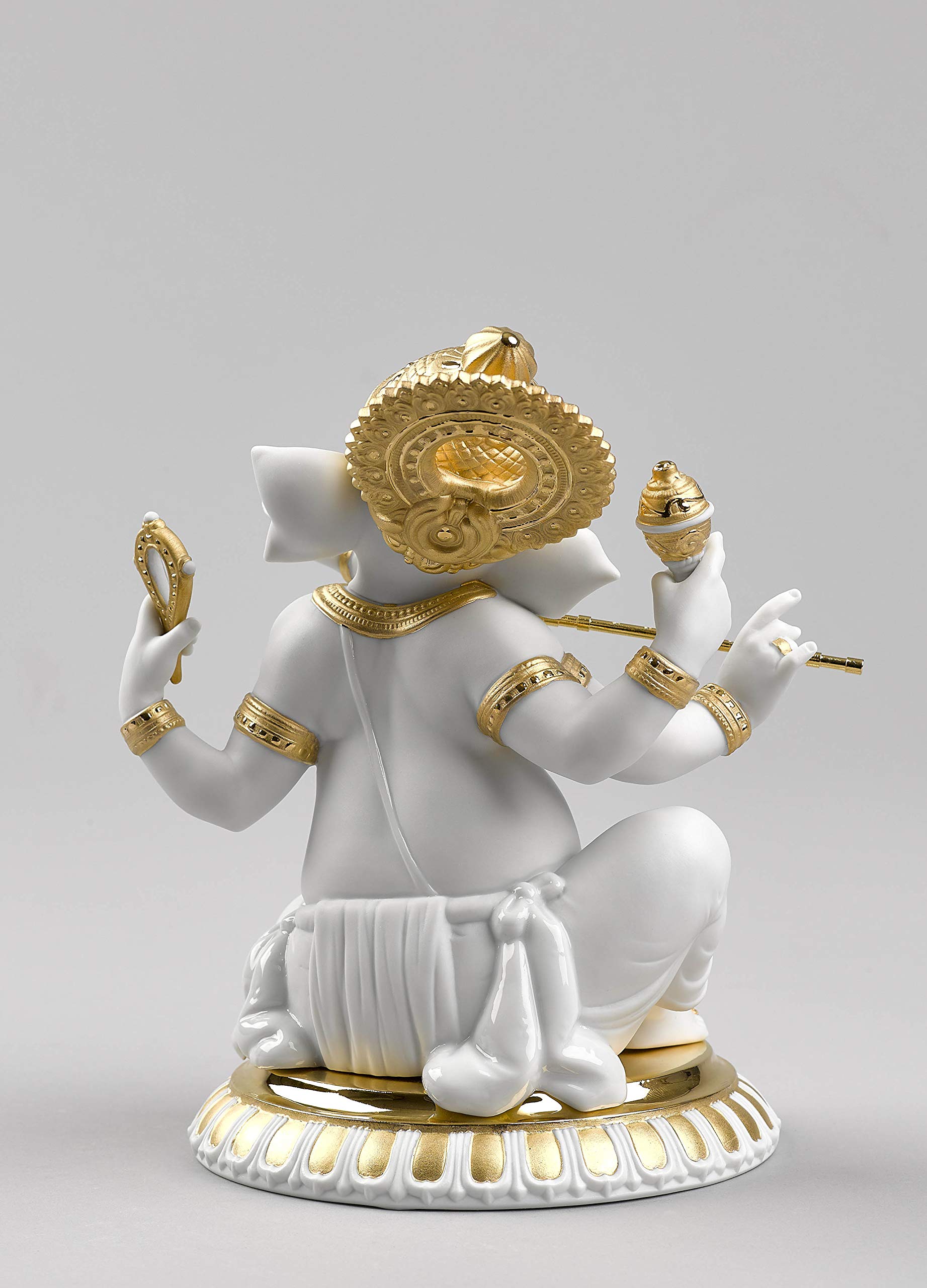 Lladró Ganesha con Bansuri figurina lustro oro porcellana