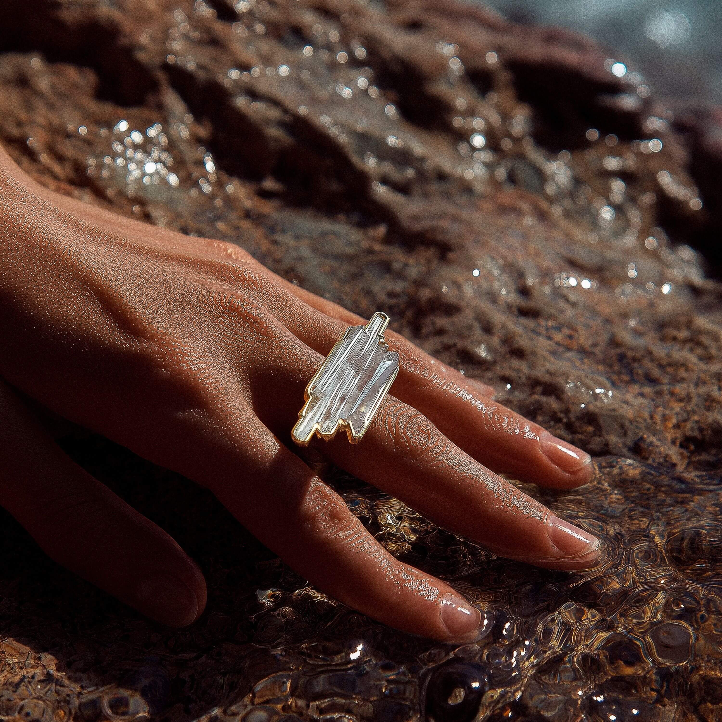 Lalique Terramineral Anello doppio 51 oro giallo cristallo