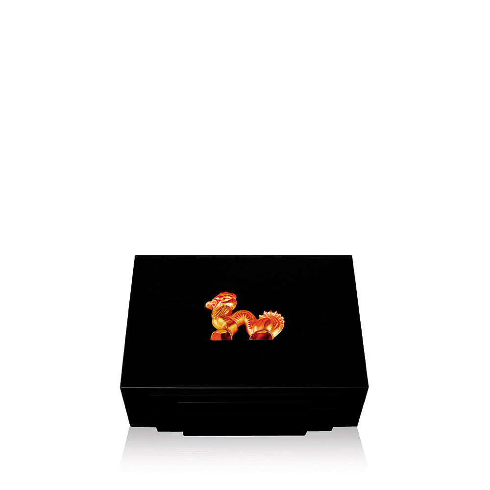 Lalique Dragon portagioie cristallo ambra taglia S