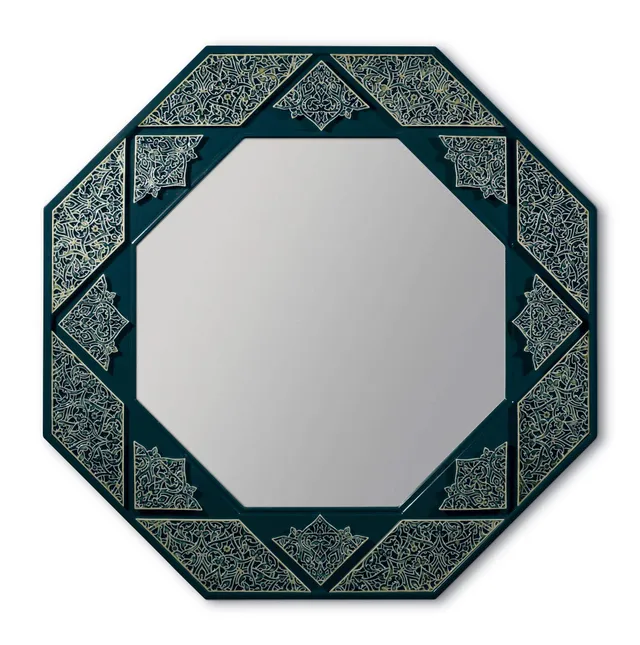 Lladró Specchio Ottagonale Arabeschi Specchio Porcellana Bianco