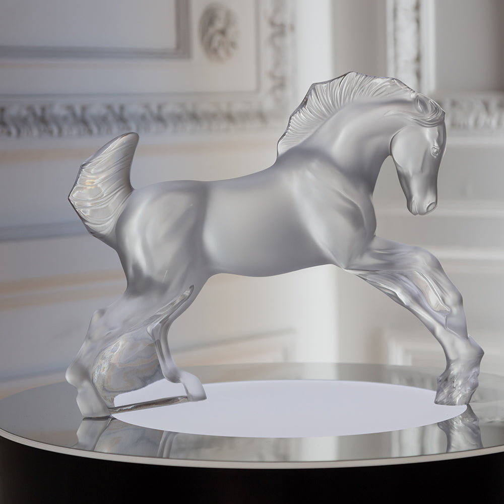 René Lalique Scultura Cavallo in Cristallo Incolore
