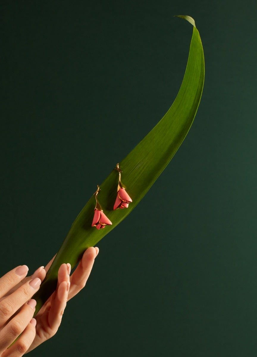 Lladró Heliconia orecchini corti corallo porcellana donna
