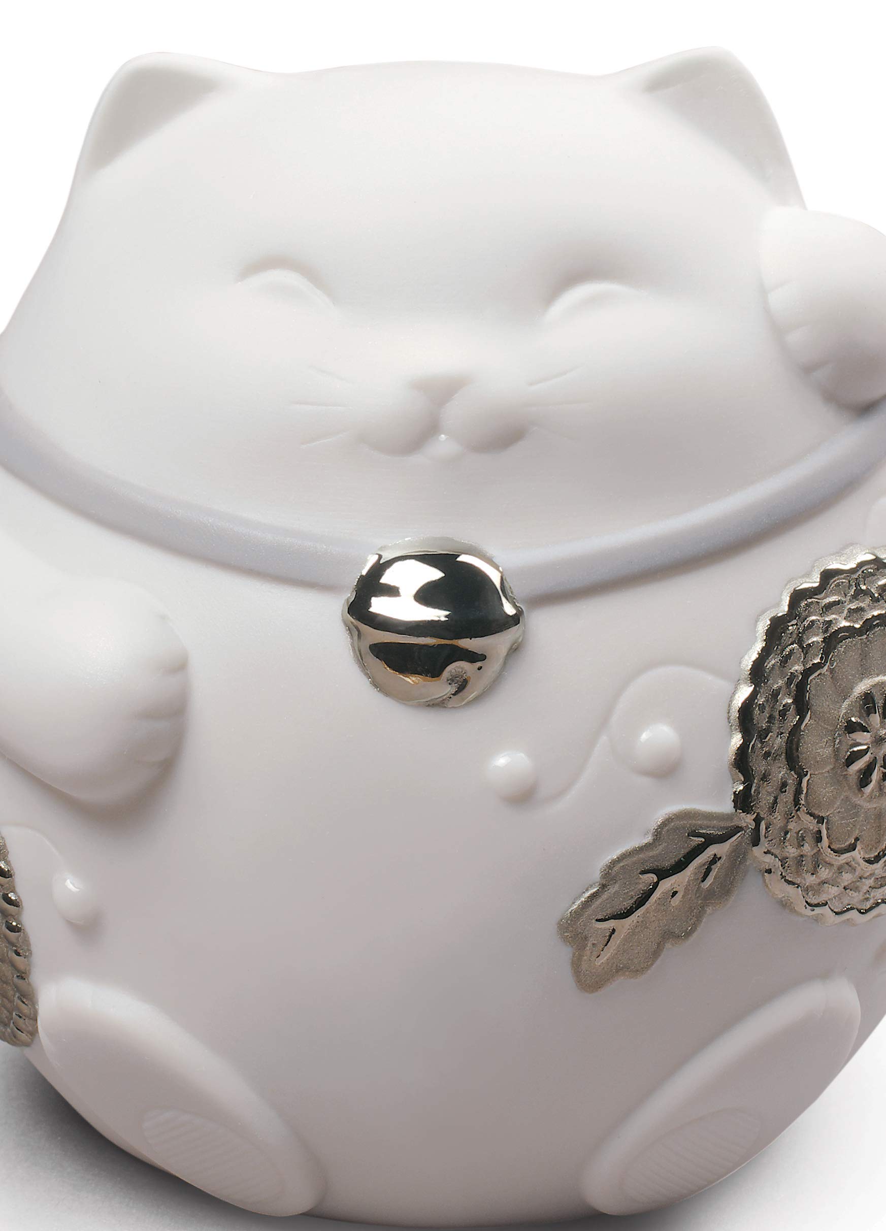 Lladró Maneki Neko III scultura porcellana lustro argento