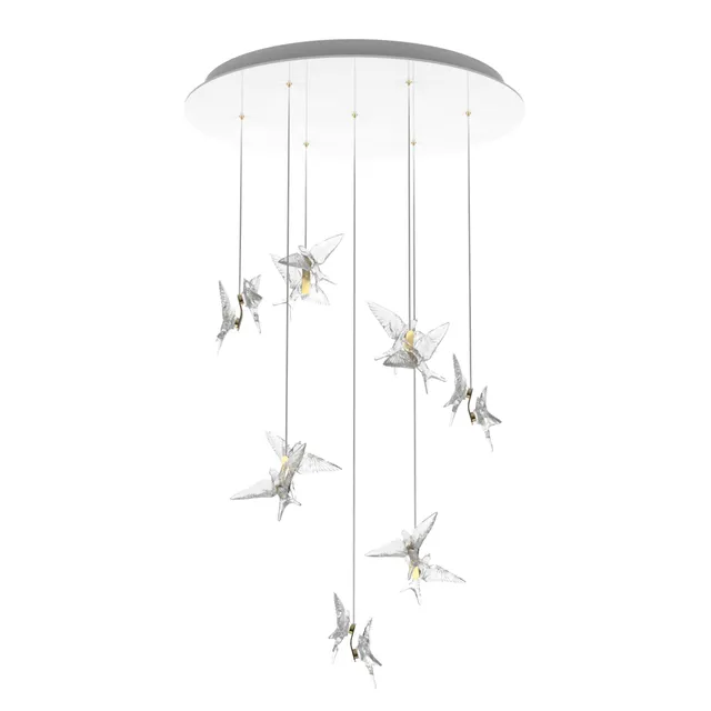 René Lalique Hirondelles Lampadario 14 Rondini Cristallo