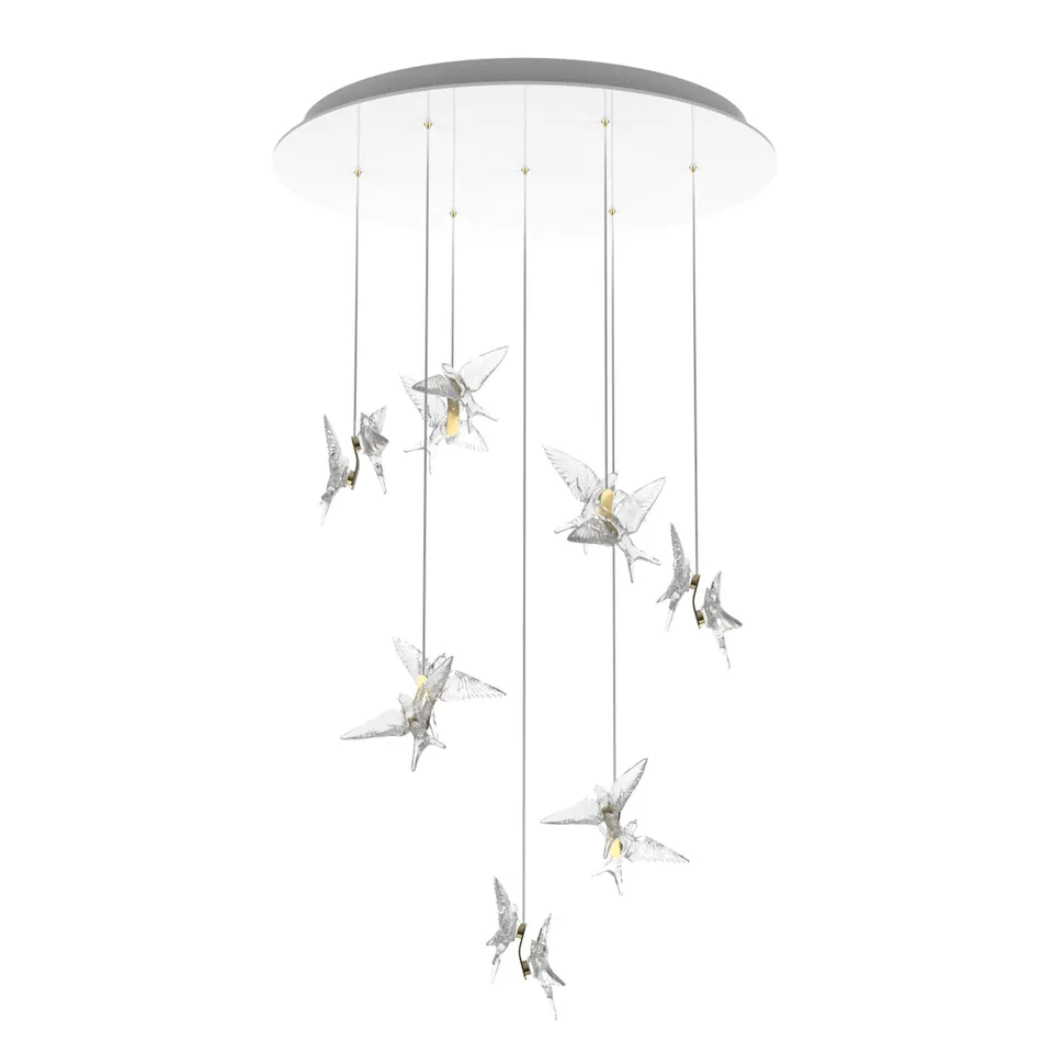 René Lalique Hirondelles Lampadario 14 Rondini Cristallo
