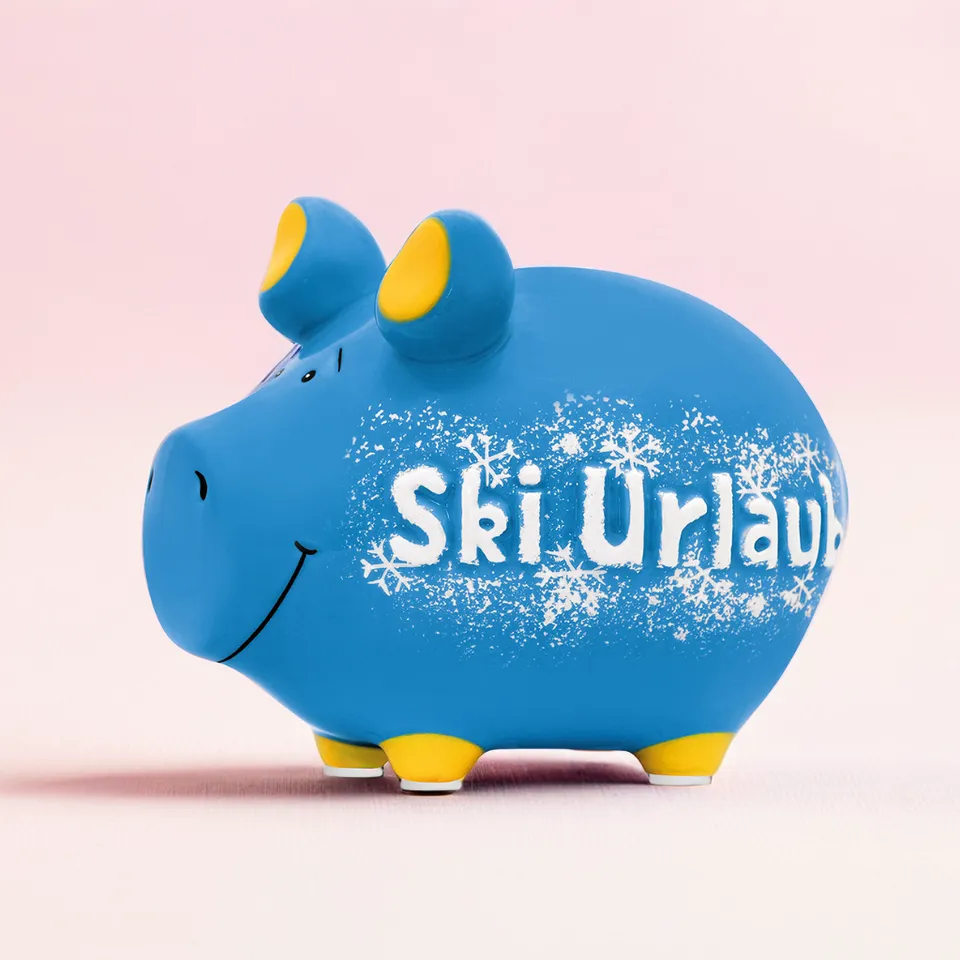 Sparschwein Company Kleinschweine Ski Urlaub salvadanaio ceramica blu piccolo