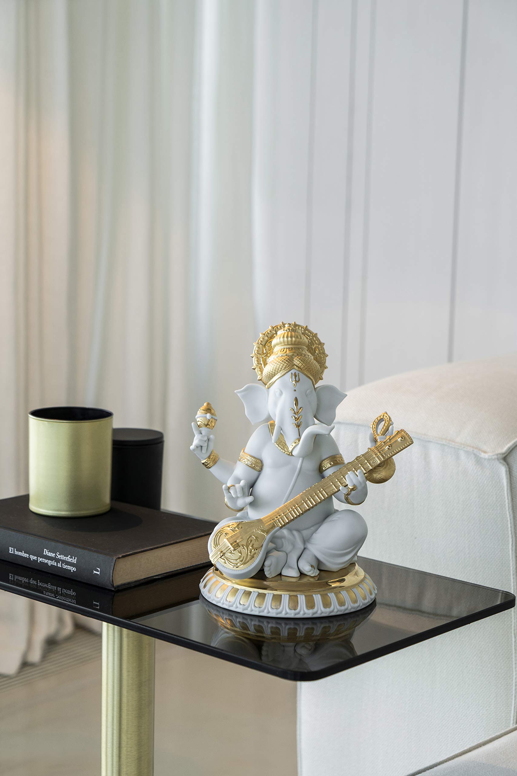 Lladró Sculture Ganesha con Veena figurina oro lustro