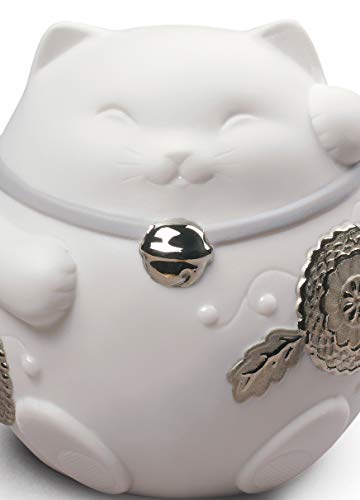 Lladró Maneki Neko III scultura porcellana lustro argento