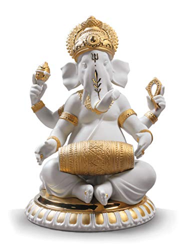 Lladró Sculture Ganesha con Mridangam figurina oro lustro