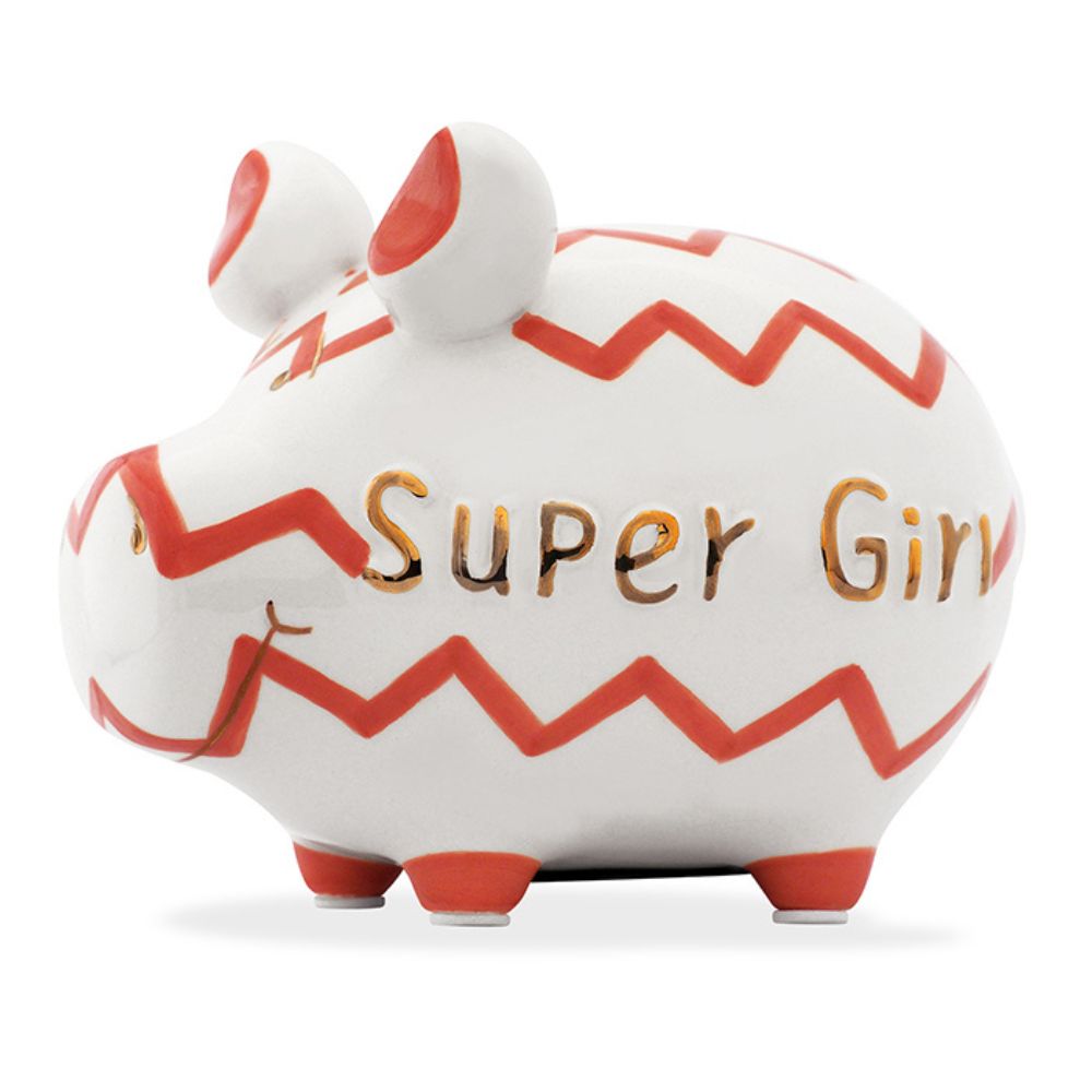 Sparschwein Company Kleinschweine Super Girl salvadanaio bianco rosa